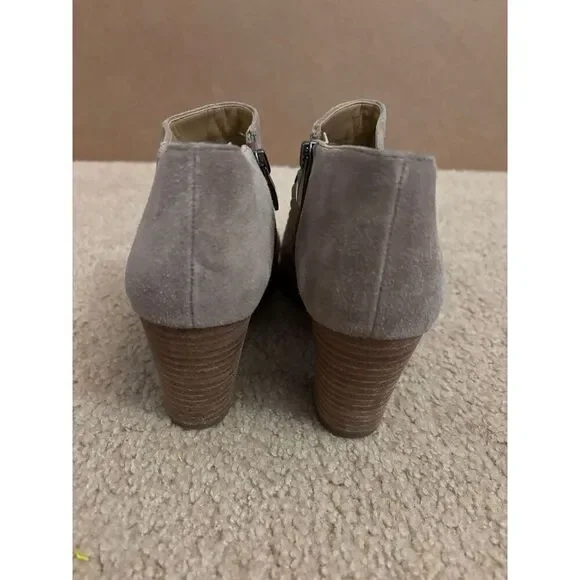 Franco Sarto Women's Destiny Boot Size 8.5 Block Heel Braided Taupe Gray Suede - Picture 3 of 7